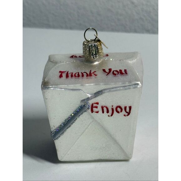 2008 Old World Christmas Chinese Take Out Box Glass Christmas Tree Ornament - Picture 4 of 8